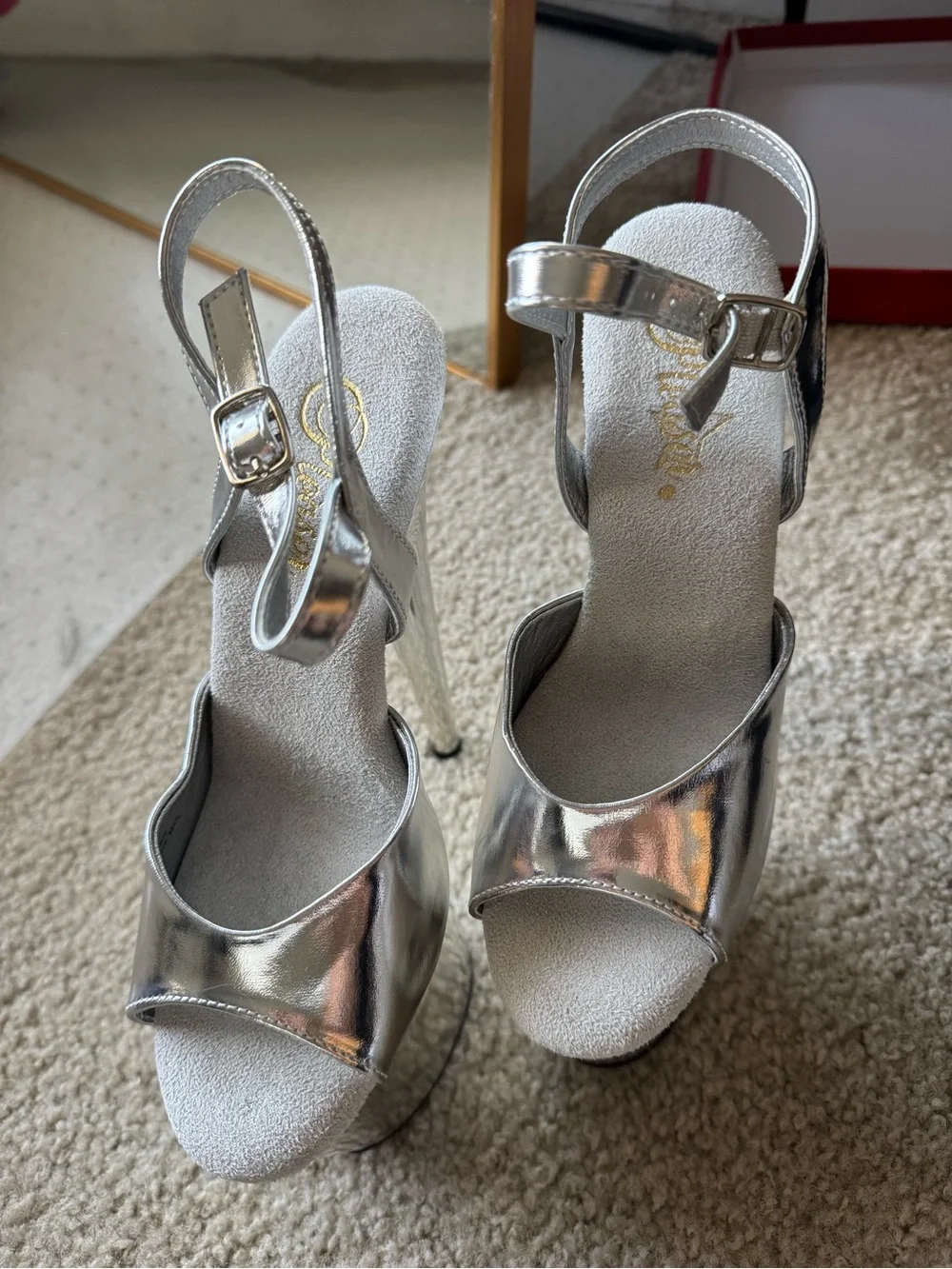 Pleaser Flamingo Silver mirror platform dance heels size 7